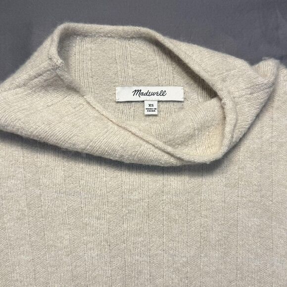Madewell Sweater Womens XS White Mock Neck Ribbed Knit Long Sleeve Pullover - Picture 4 of 11